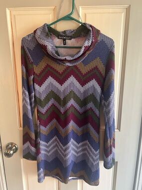 Derek Heart Chevron Cowl Neck Sweater in Purple, Burgundy & Olive